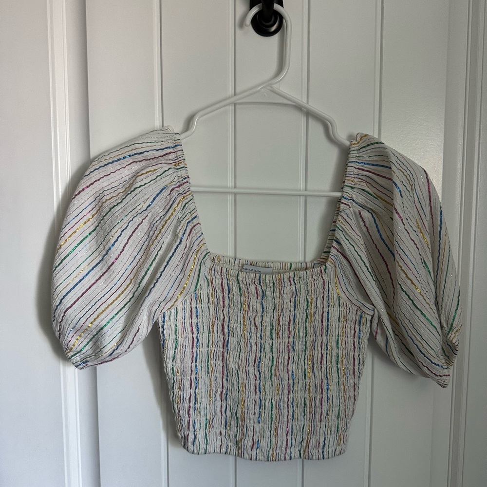 & Other Stories White Multicolor Puff Sleeve Blouse